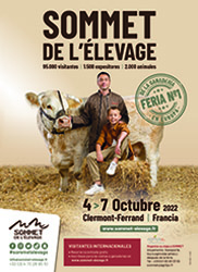 SOMMET DE L'ELEVAGE. Exposición europea para profesionales de la ganadería. Del 4 al 7 de octubre de 2022 en Clermont-Ferrand (Francia).